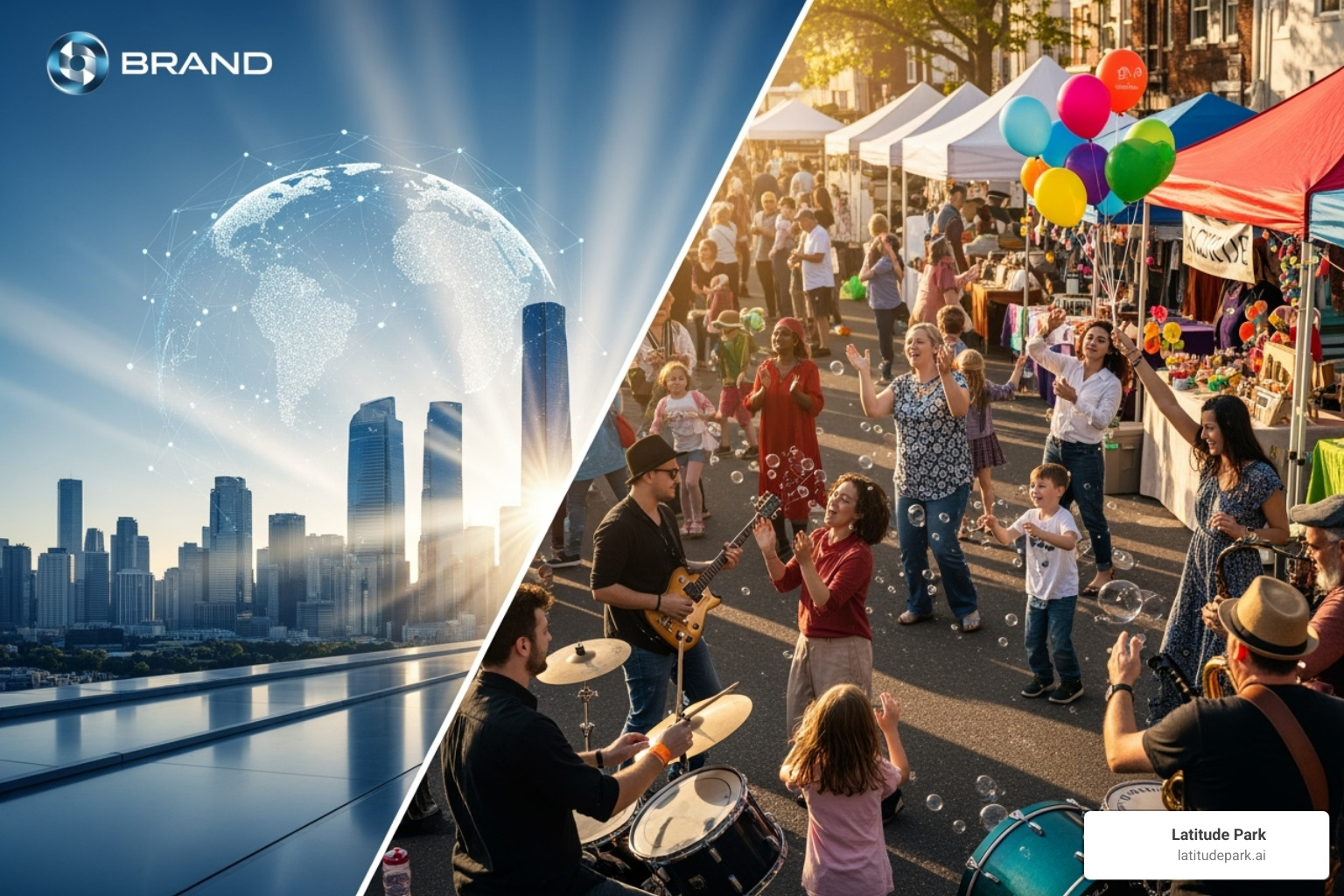 split screen of a corporate brand ad and a local franchisee's community event post - franchise digital marketing services