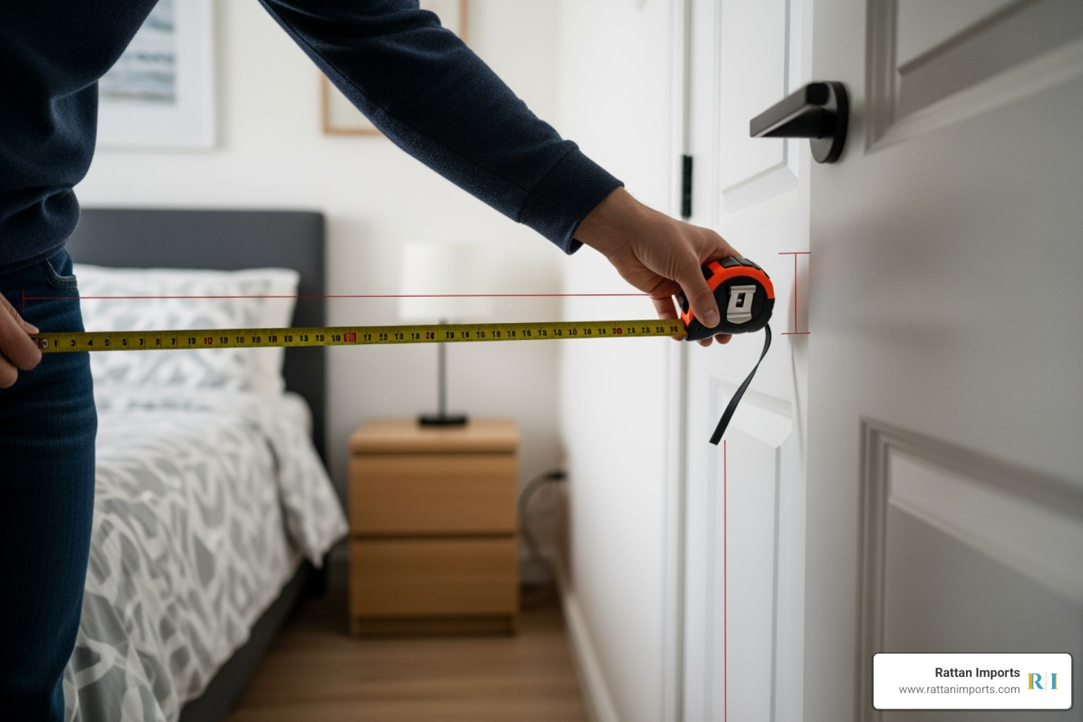 person measuring their bedroom space for new furniture - tropical bedroom sets