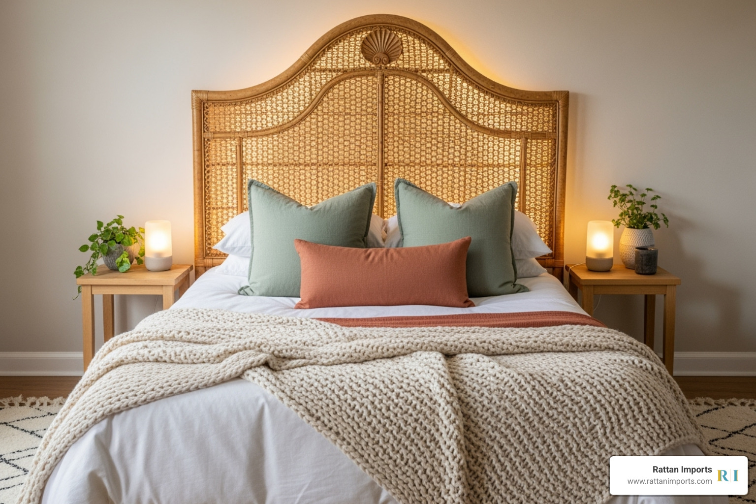 ornate wicker headboard as a bedroom's focal point - wicker bedroom furniture