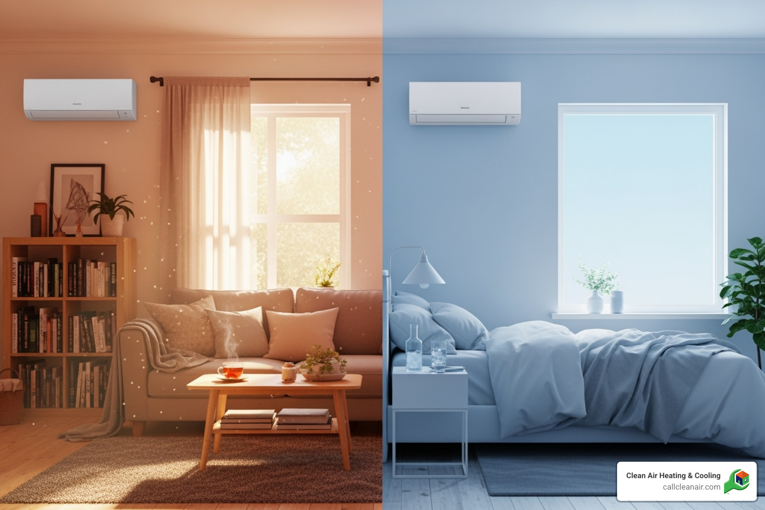 Multi-zone mini-split setup showing different temperatures in a bedroom and a living room - mini split installation Mount Vernon