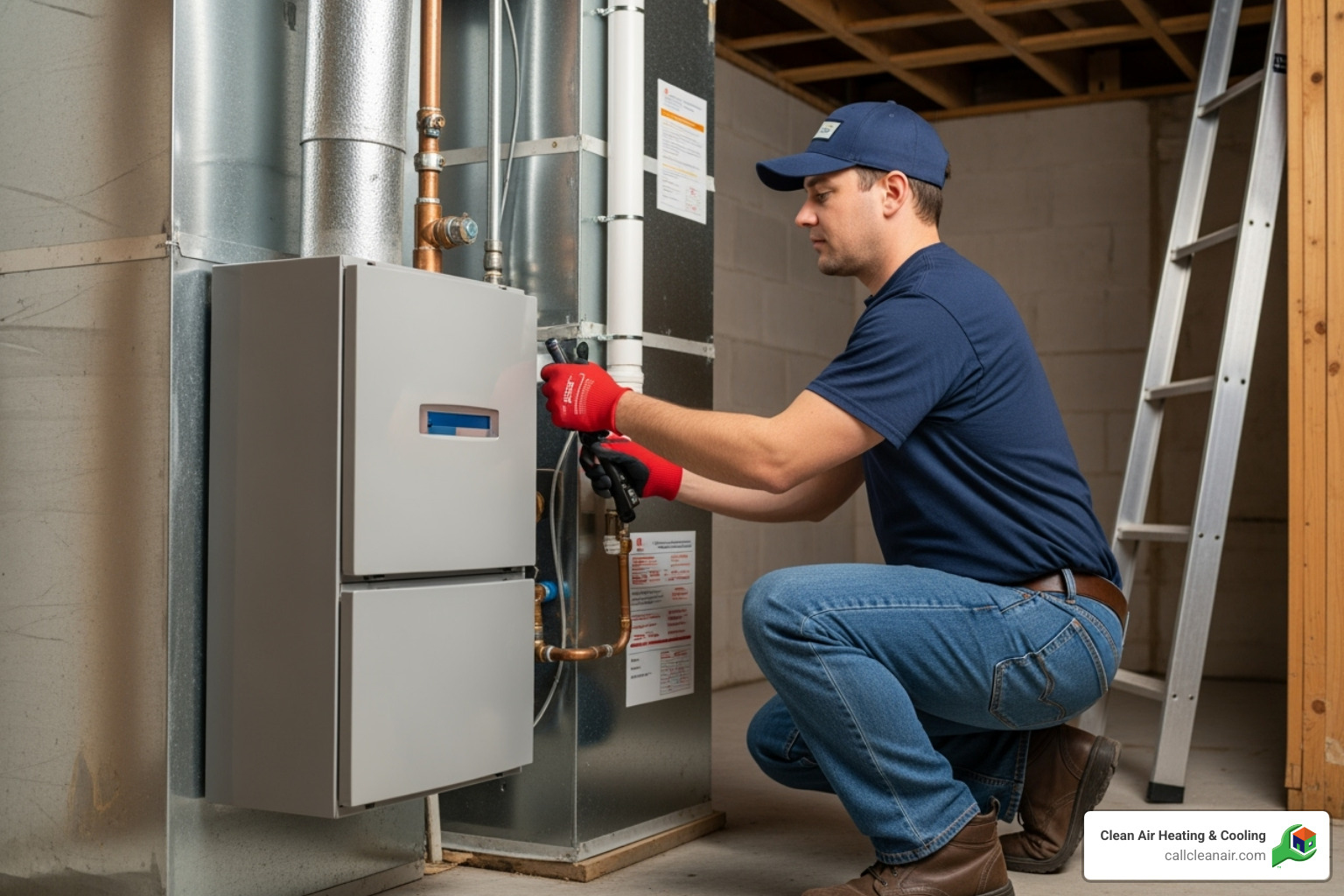 a certified technician carefully working on a furnace installation - furnace installation mount vernon wa