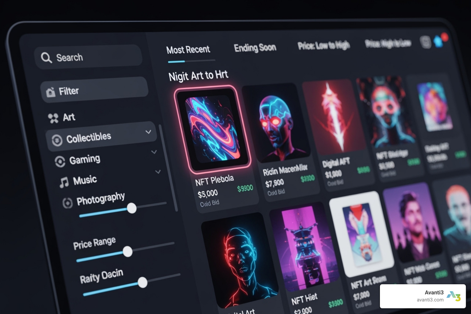 NFT marketplace filter and sort options - nft marketplace