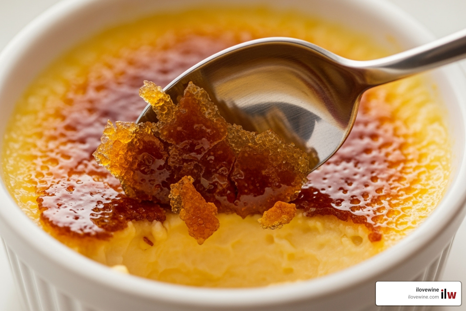 Spoon cracking Crème Brûlée - wine pairing for creme brulee