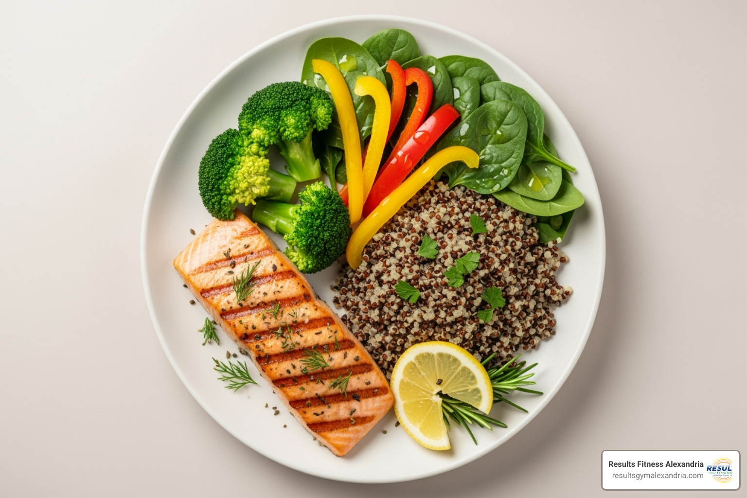 healthy meal with lean protein, complex carbs, and vegetables - cardio training for endurance