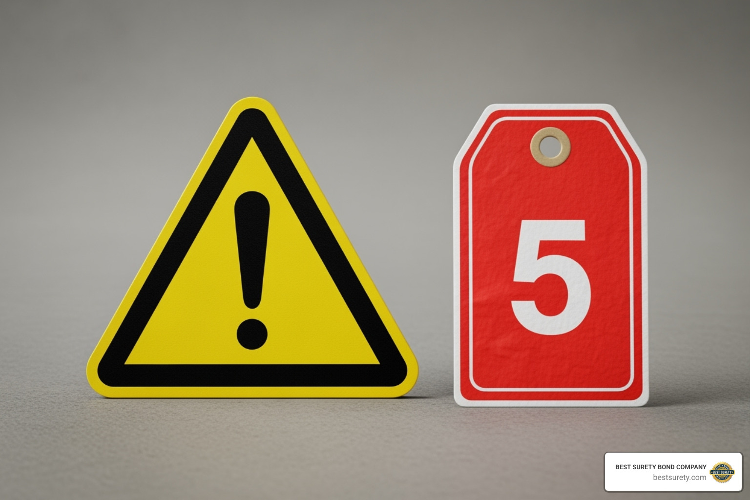 warning sign next to a very low price tag - Cheapest surety bonds
