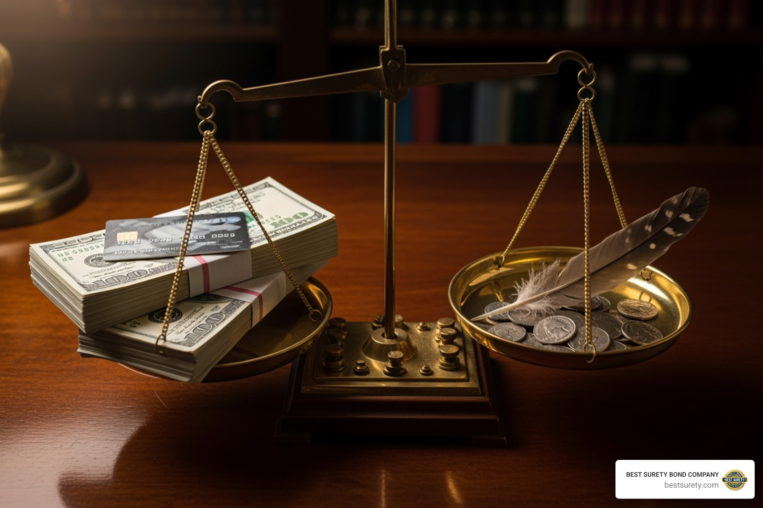 scale balancing a good credit score against a low bond premium - Cheapest surety bonds