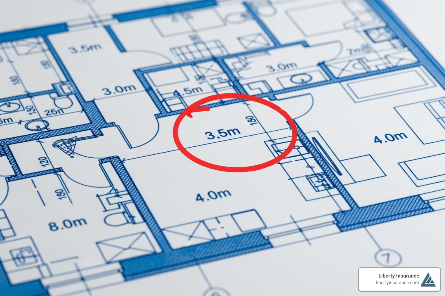 blueprint with a red circle indicating a measurement error - insurance for cabinet makers blueprint with a red circle indicating a measurement error - insurance for cabinet makers
