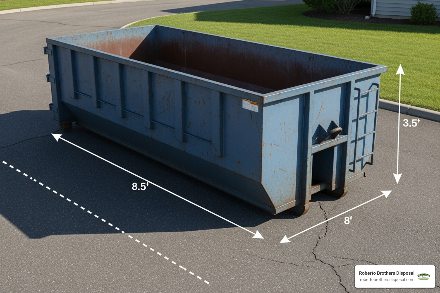 10 yard dumpster with dimension callouts - average cost of 10 yard dumpster
