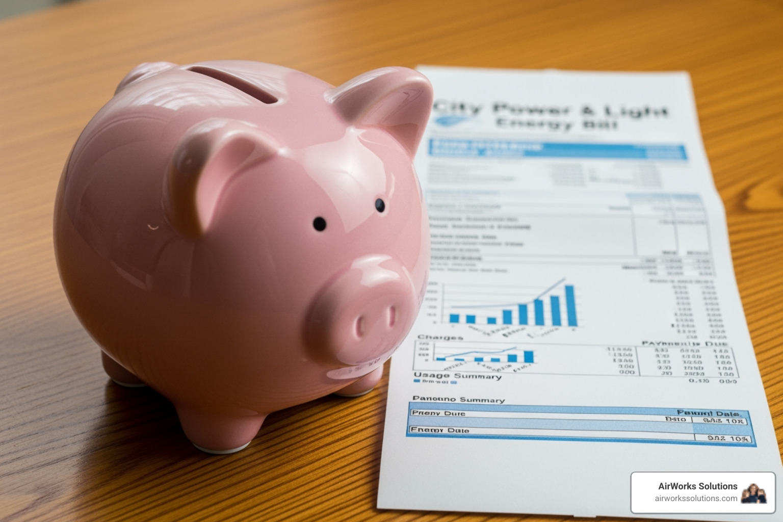 piggy bank next to an energy bill - hvac tune up roseville