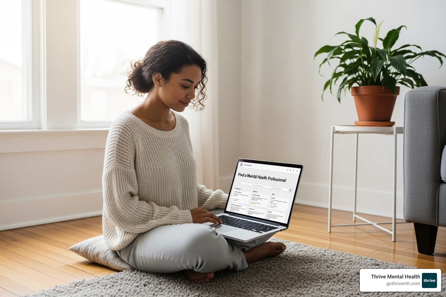 A person browsing for therapists on a laptop, indicating the ease of online access to mental health resources - Florida behavioral therapy