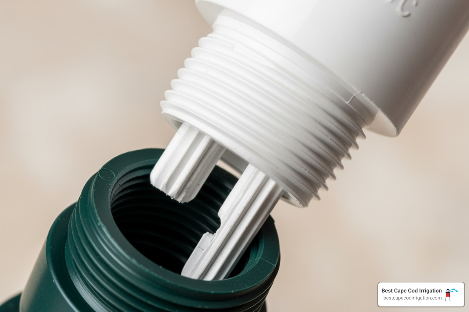 illustrating how a male threaded PVC adapter screws into a female threaded drip tubing adapter - attaching drip line to pvc pipe illustrating how a male threaded PVC adapter screws into a female threaded drip tubing adapter - attaching drip line to pvc pipe