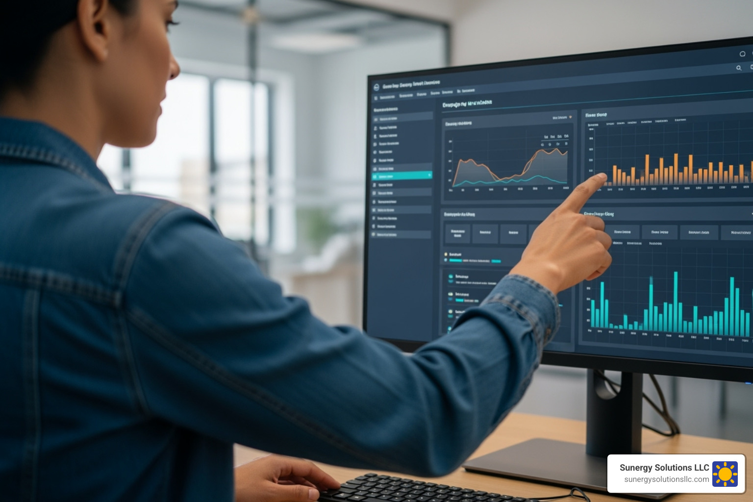 person monitoring energy usage dashboard - energy savings for businesses person monitoring energy usage dashboard - energy savings for businesses