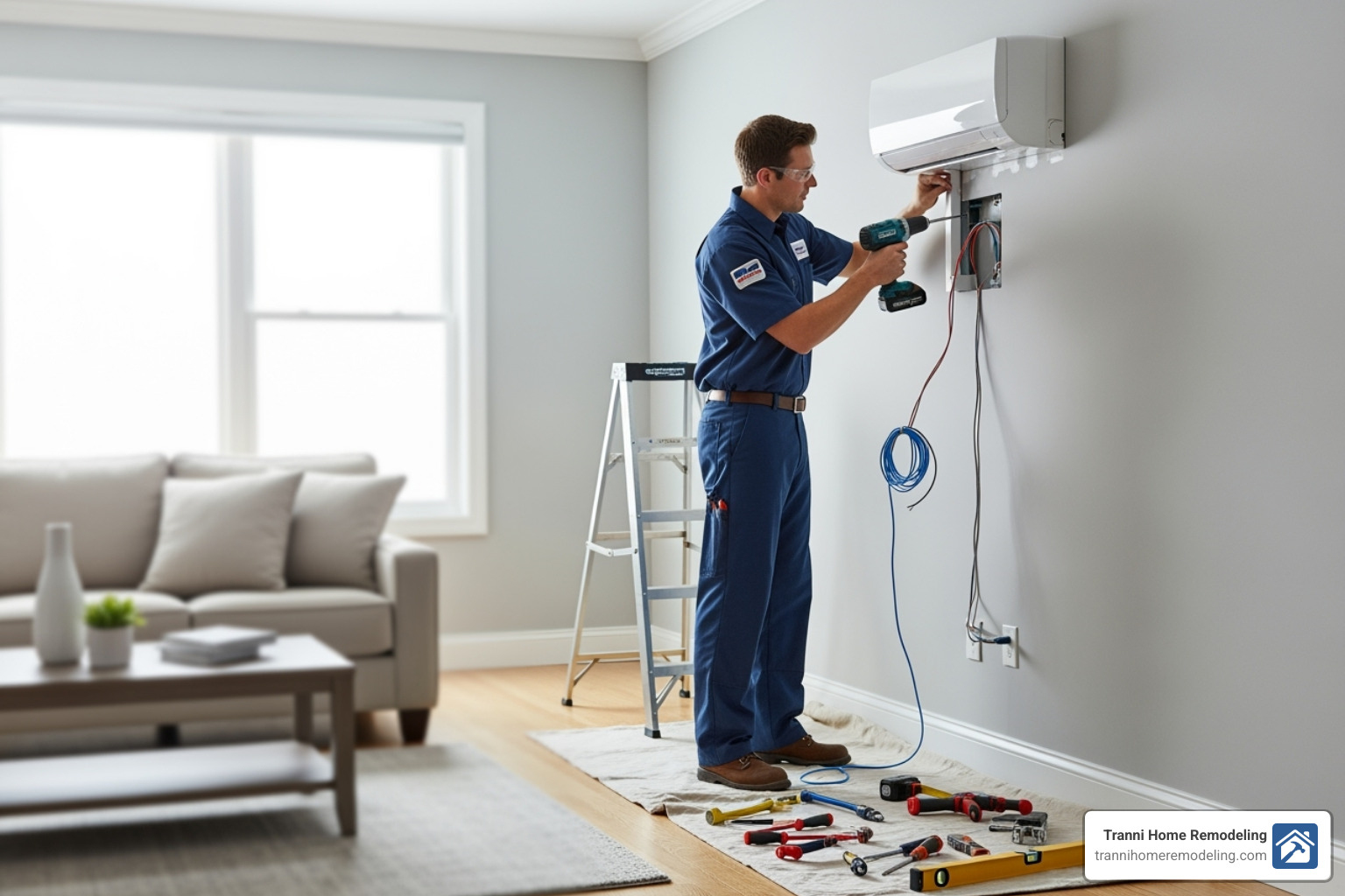 clean and professional installation in progress - Mitsubishi Ductless System Contractor