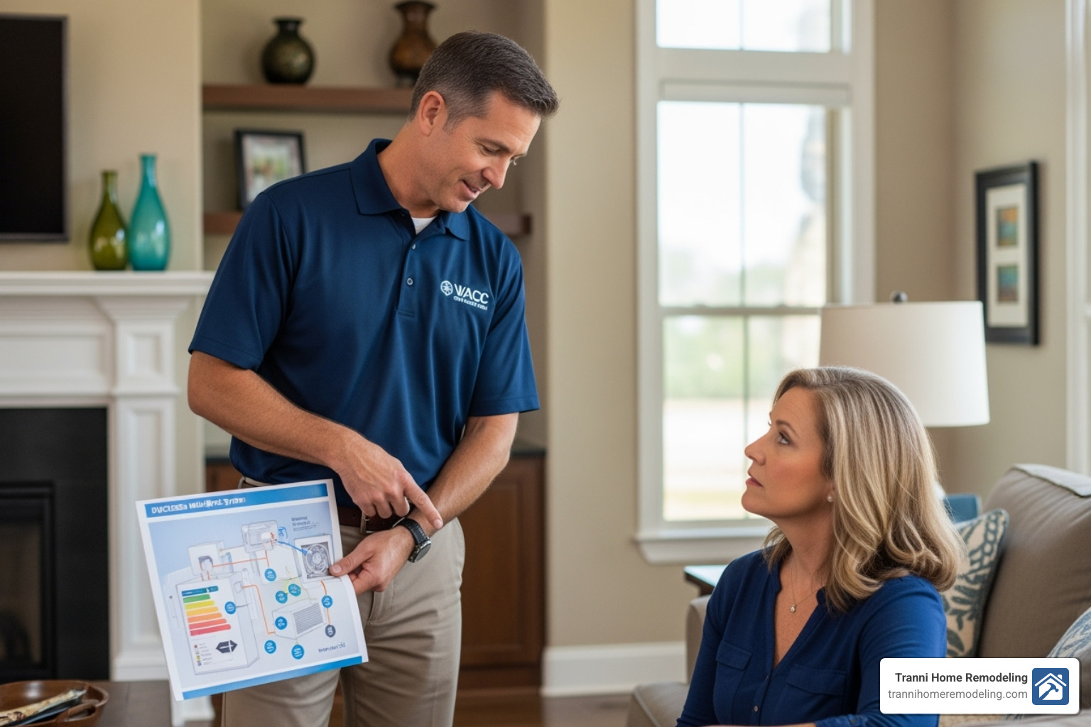 professional contractor consulting with a homeowner - Mitsubishi Ductless System Contractor