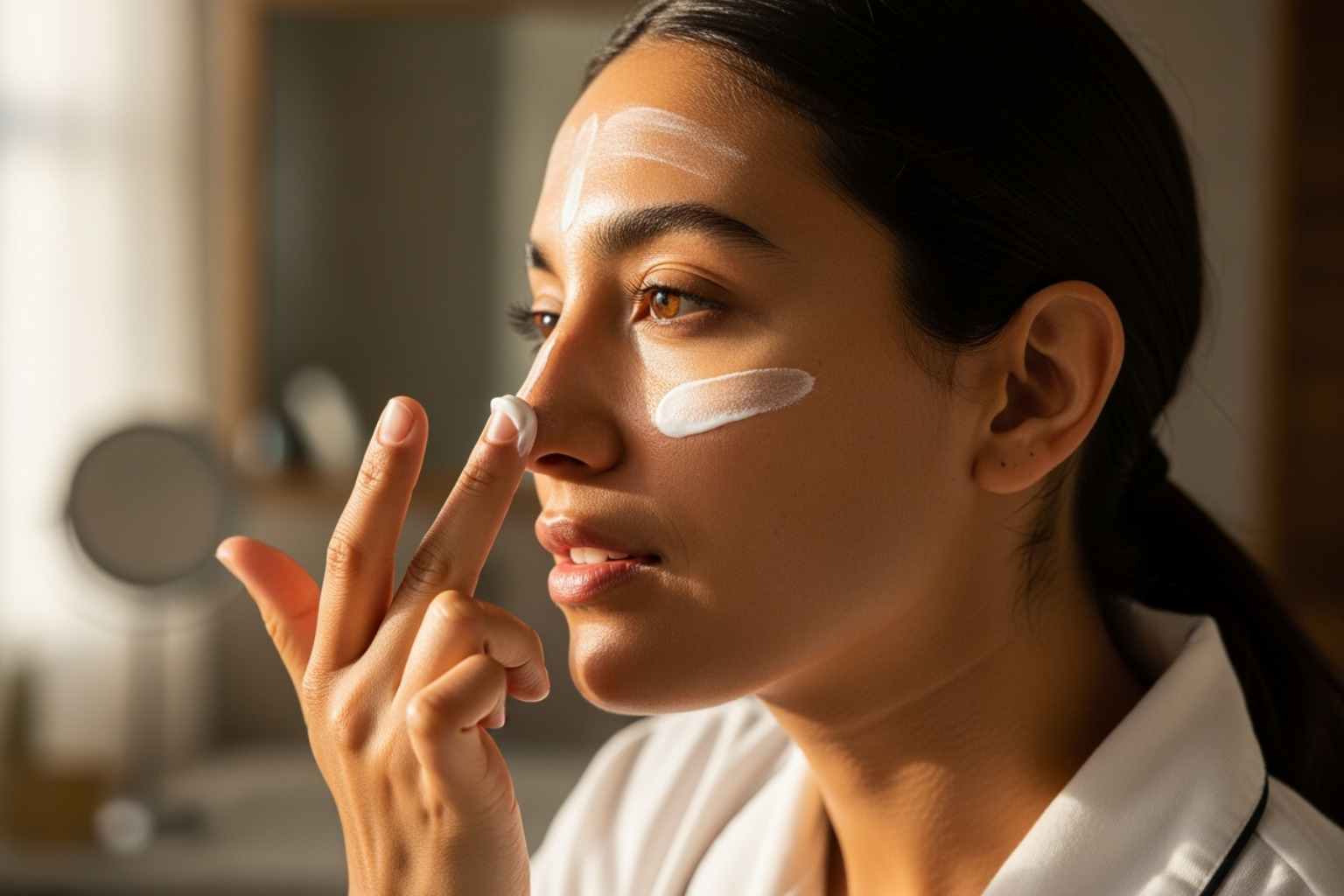 person applying sunscreen as part of their daily routine - best ingredient to minimize pores
