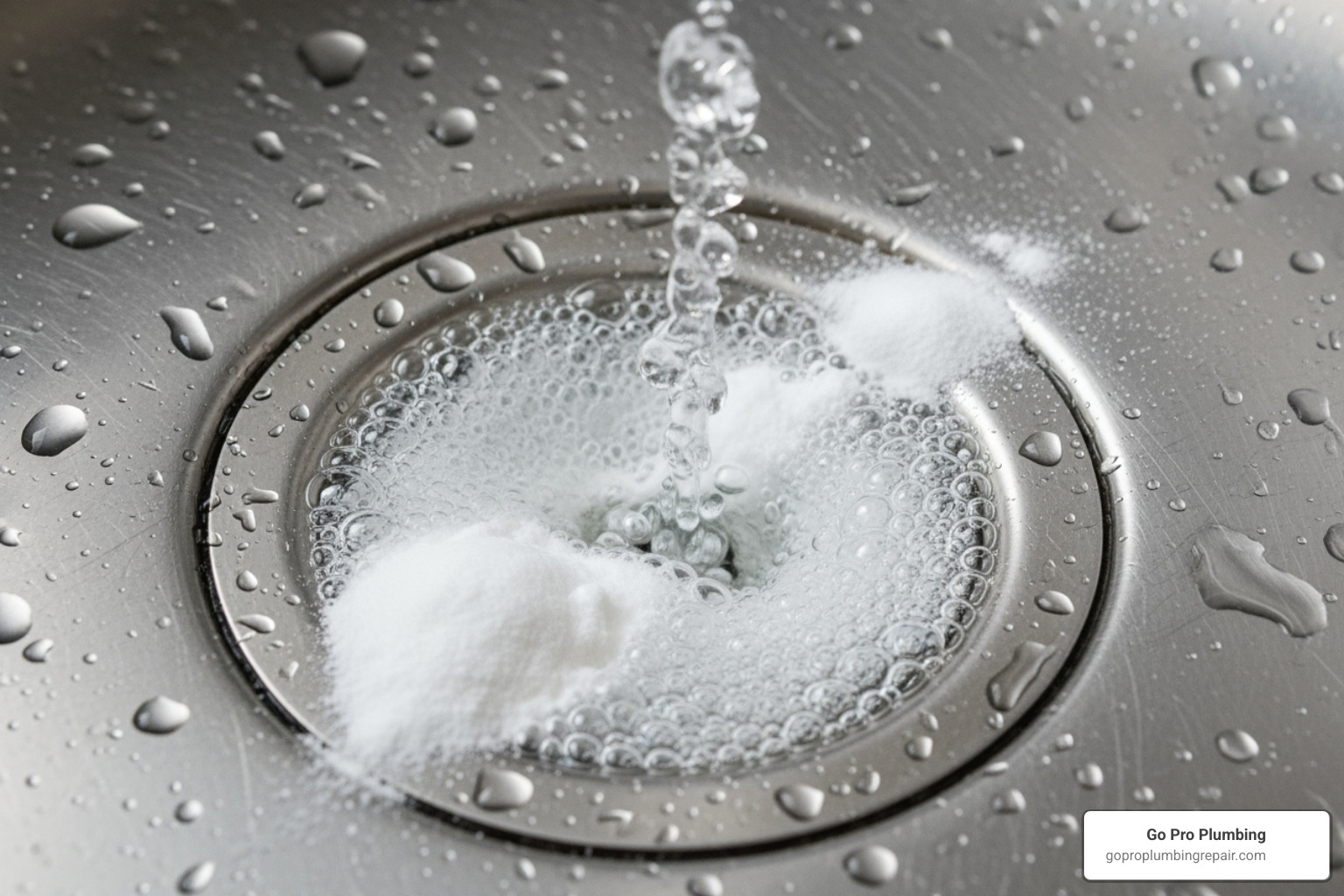 baking soda and vinegar fizzing in a sink drain - Clogged kitchen sink solutions