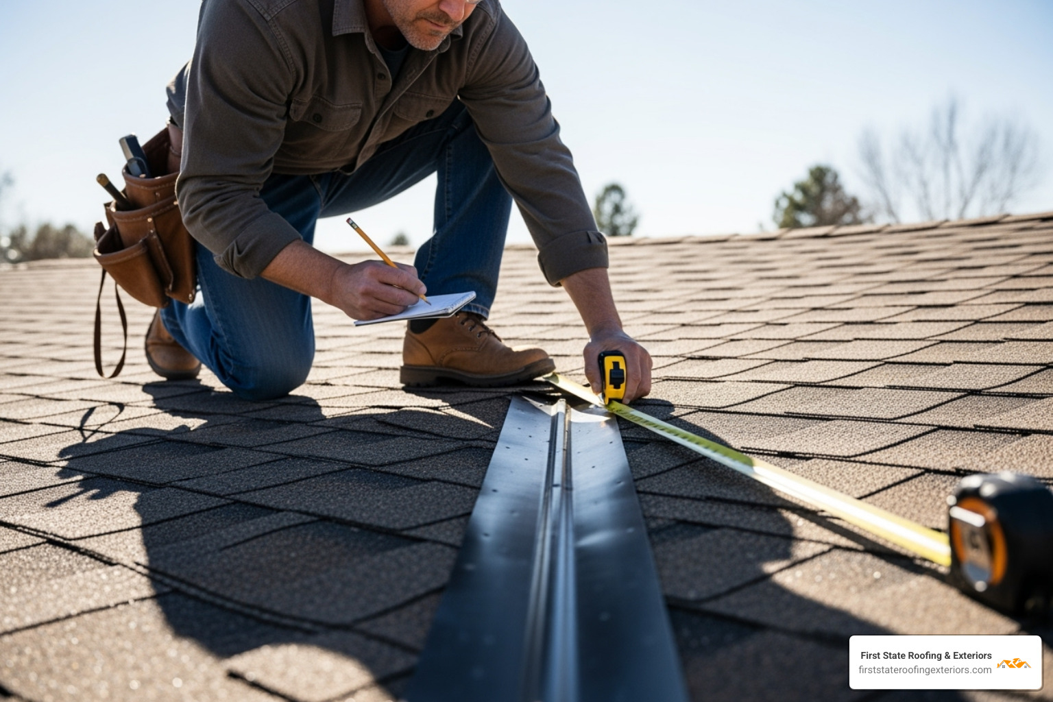 A professional roofer measuring a roof to provide an estimate, emphasizing precision in cost assessment - Roof replacement cost