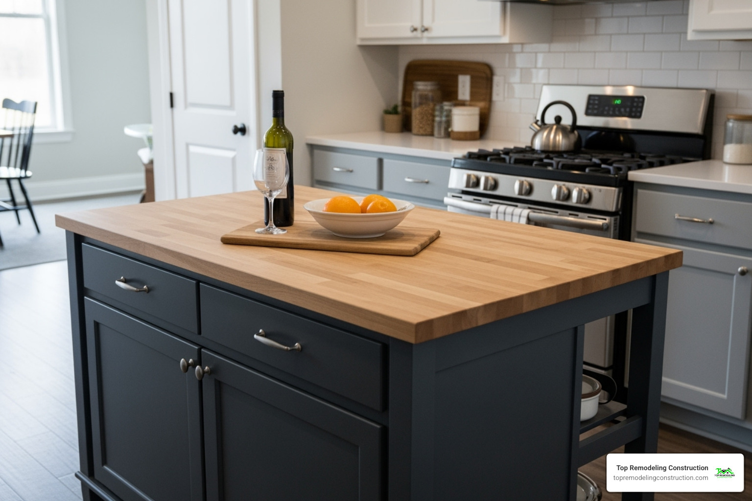 Butcher block countertop on a kitchen island - kitchen upgrades on a budget Butcher block countertop on a kitchen island - kitchen upgrades on a budget