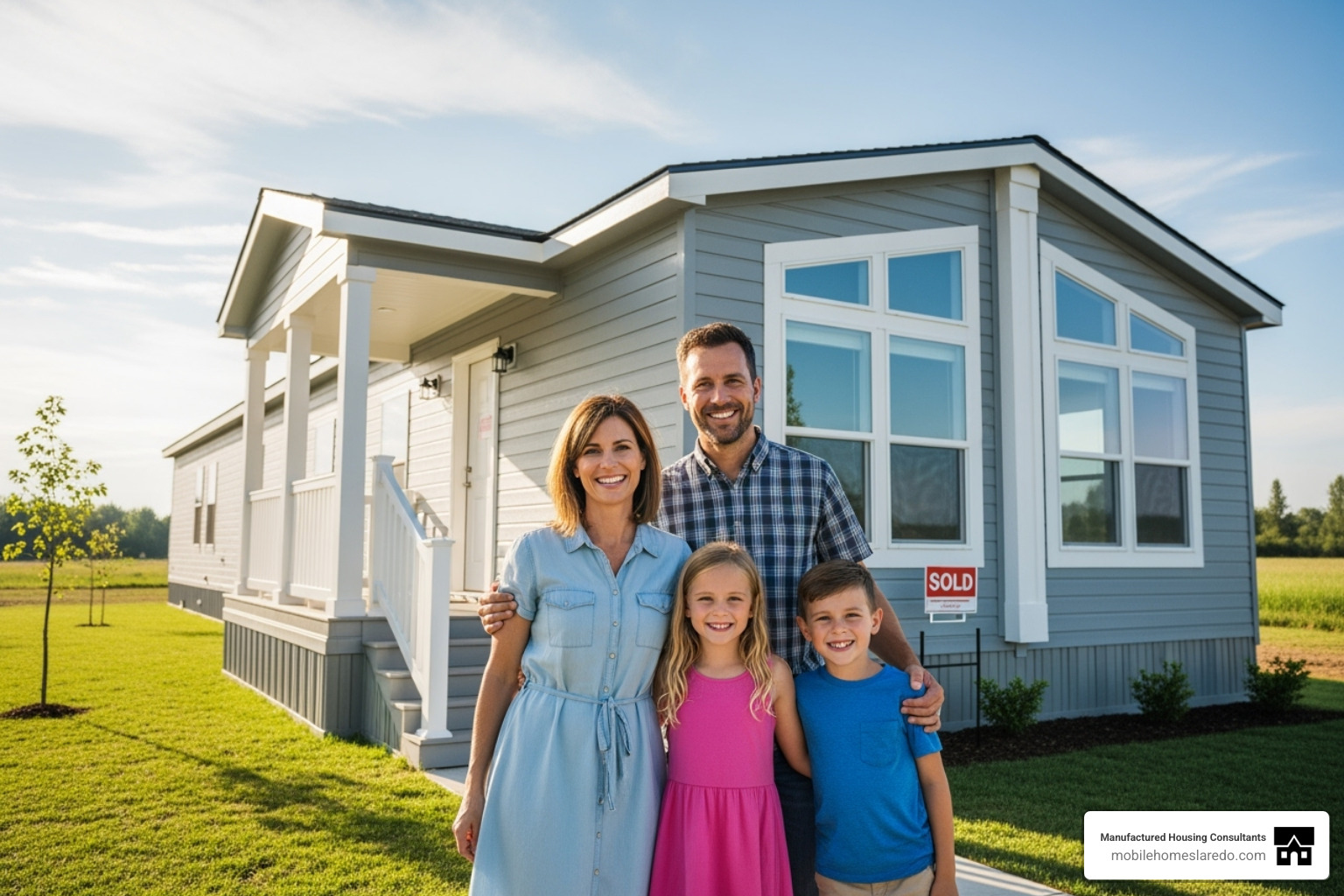 happy family smiling in front of their new manufactured home - foreclosure manufactured homes for sale happy family smiling in front of their new manufactured home - foreclosure manufactured homes for sale
