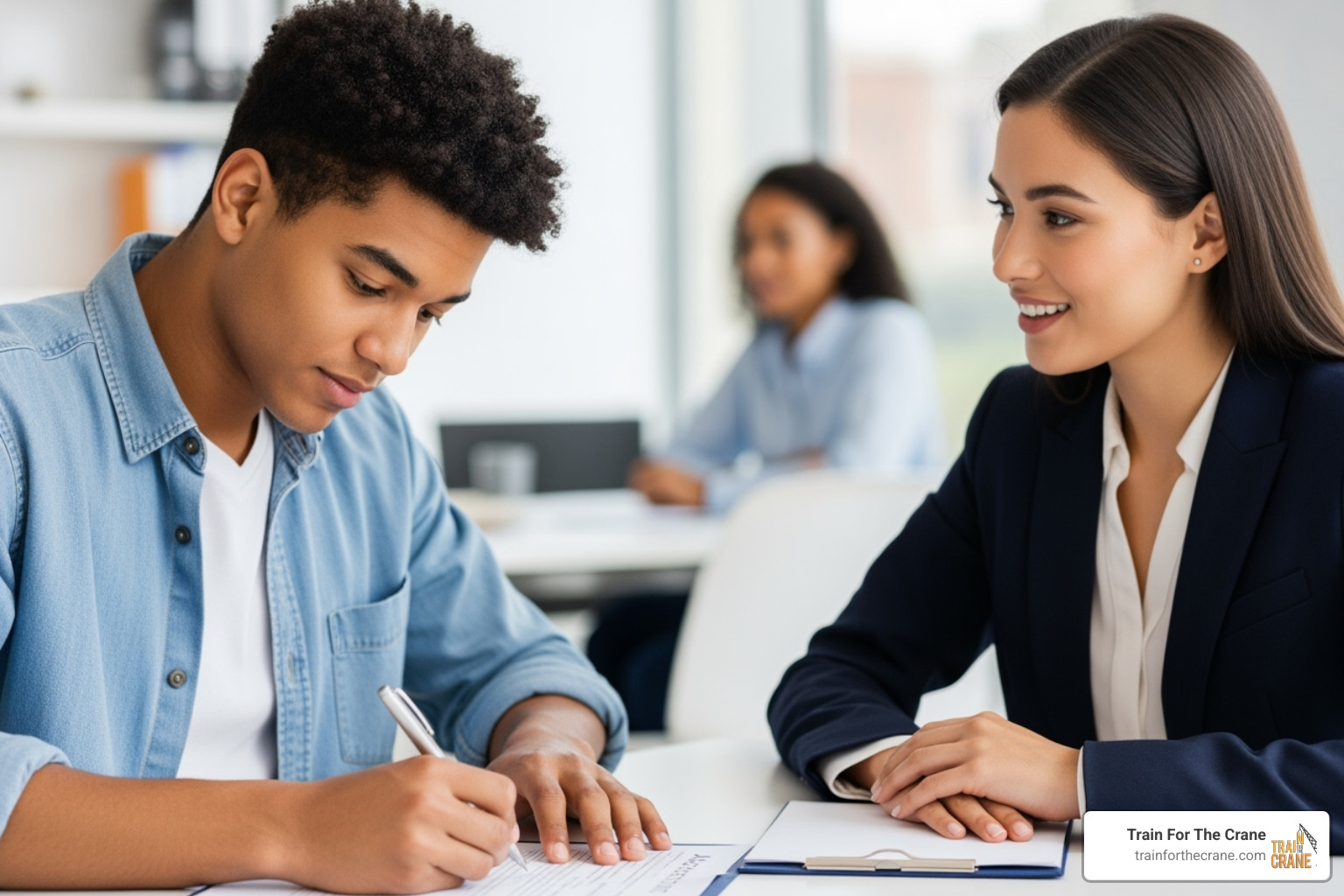 student filling out an application form or speaking with an advisor - trade schools in bloomington indiana