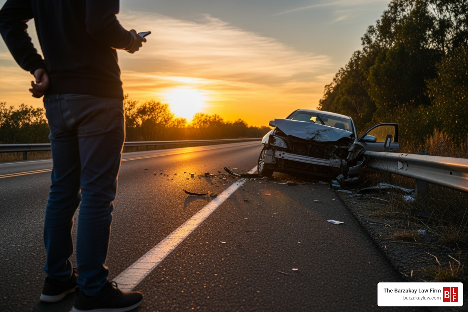 person on phone by side of road after accident - motorcycle crash fort lauderdale