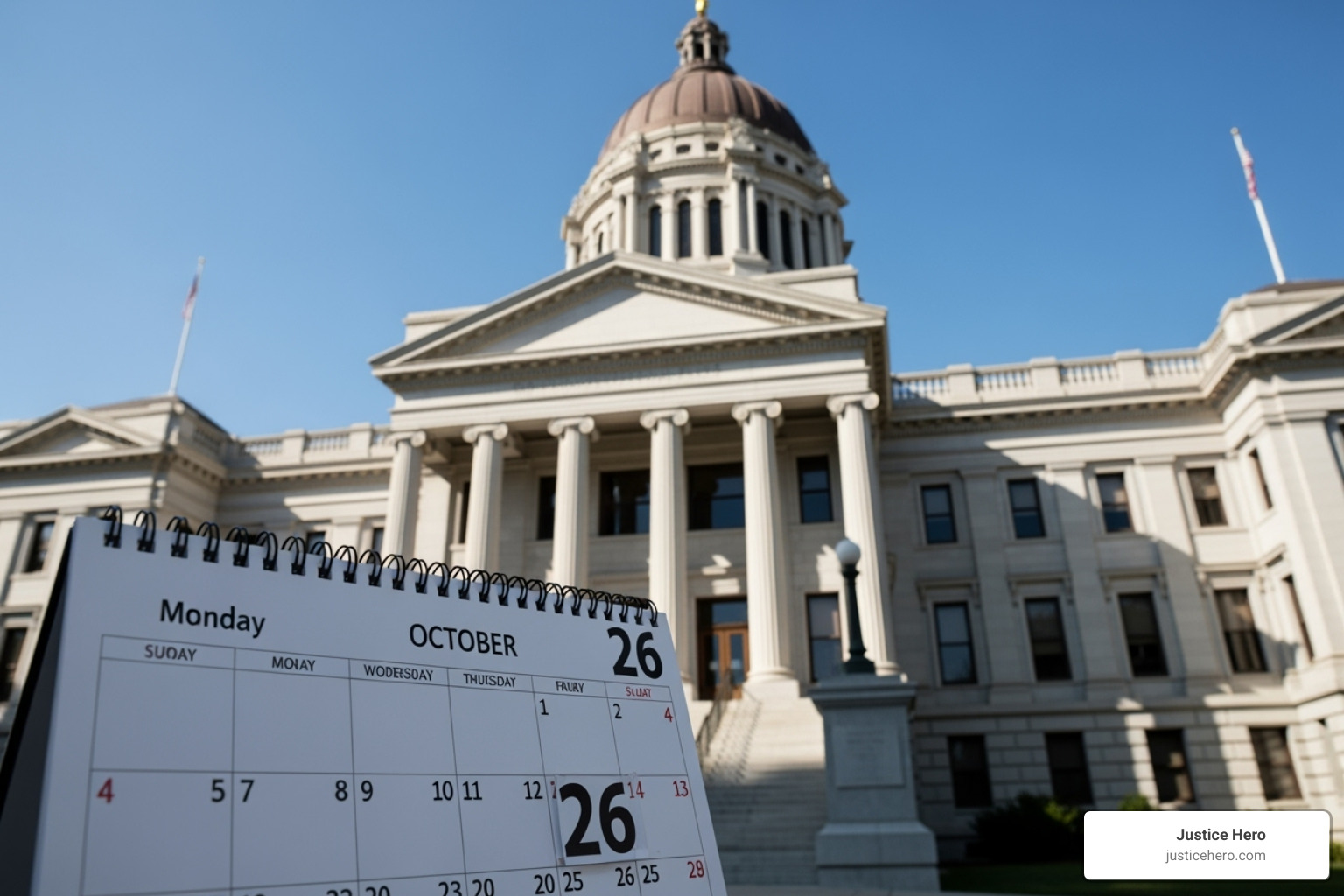 A calendar with a courthouse in the background, symbolizing the legal timeline and process - drunk driving accident lawsuit A calendar with a courthouse in the background, symbolizing the legal timeline and process - drunk driving accident lawsuit