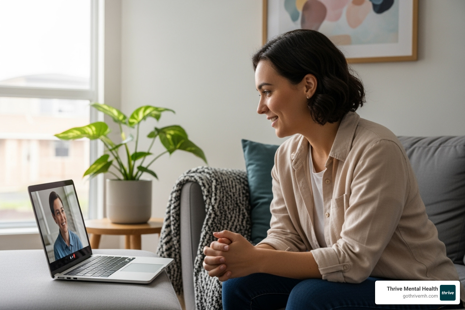 a person having a positive and engaging video therapy session - virtual mental health counseling