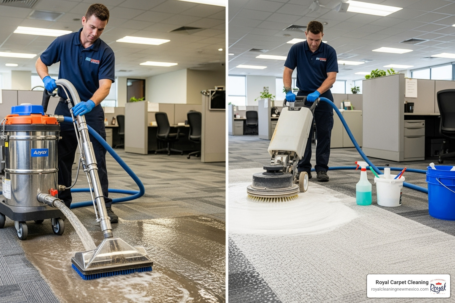 A multi-step office carpet cleaning process - office carpet cleaning service
