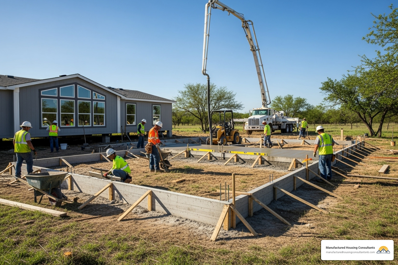 permanent foundation being installed for a manufactured home - clayton homes fha loans