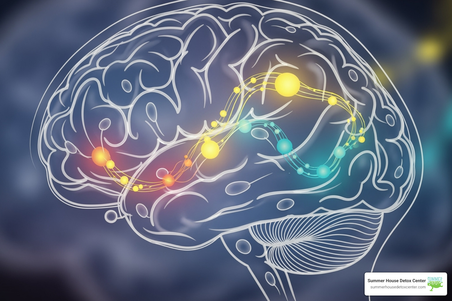a simplified brain diagram showing neurotransmitters - alcohol detox timeline