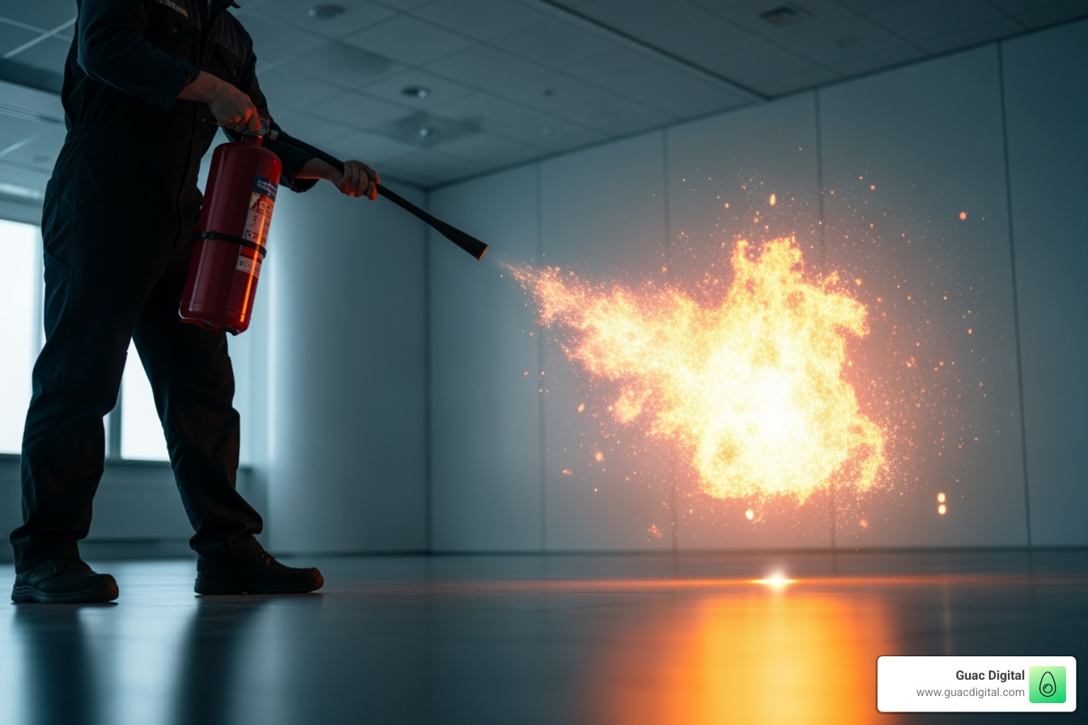 person putting out a digital fire with a fire extinguisher - Online reputation management