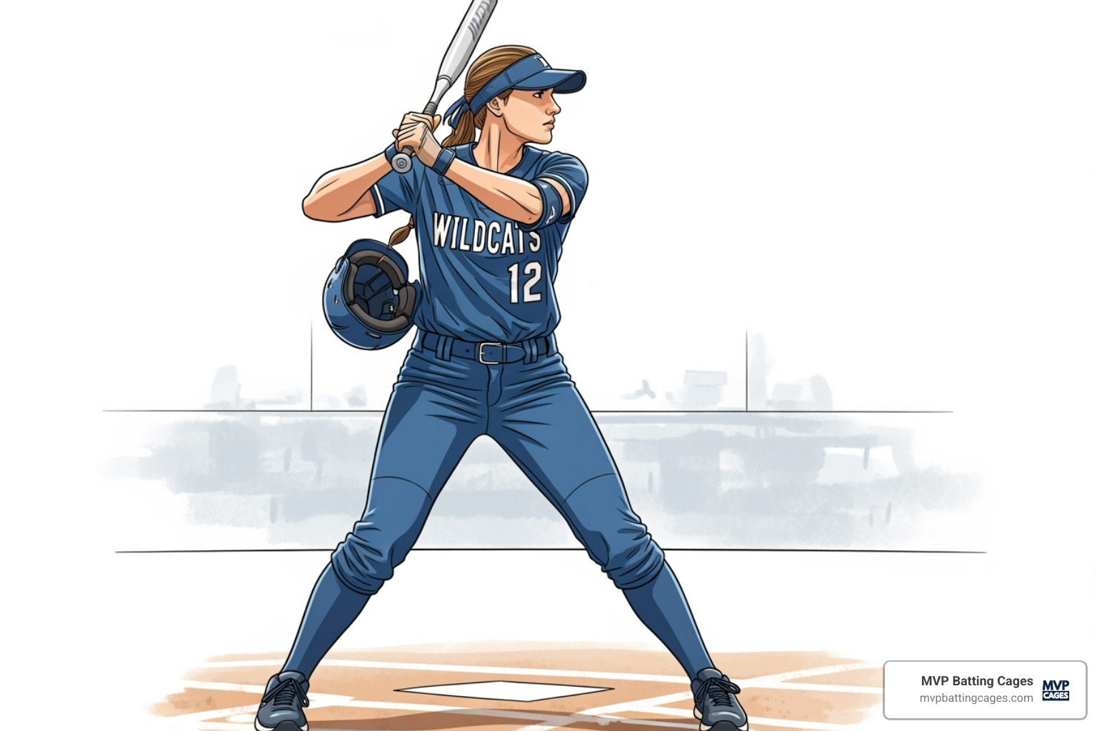 Illustration of a balanced athletic stance and proper hand load position - softball swing analysis