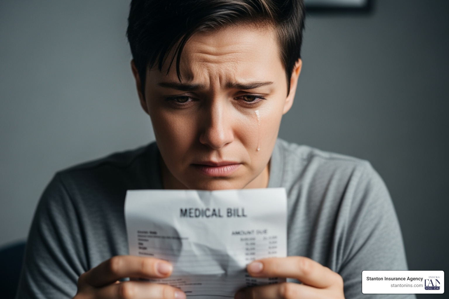 person looking stressed at medical bill - how much uninsured motorist coverage do i need