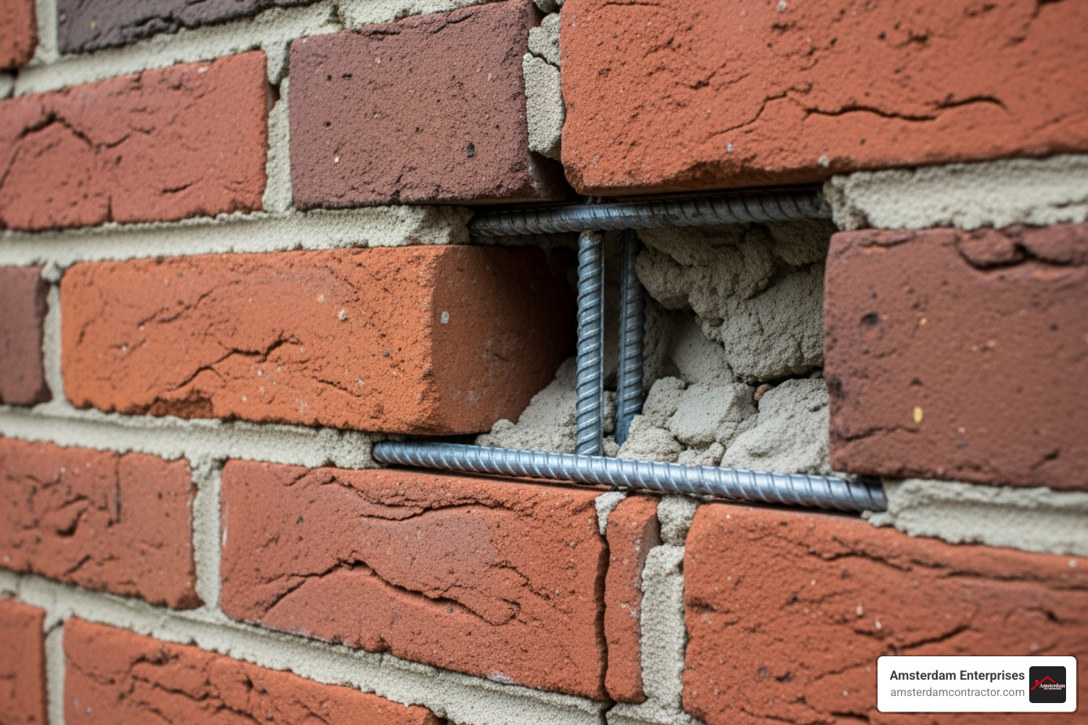 a wall with crack stitching bars installed before being concealed - masonry repair