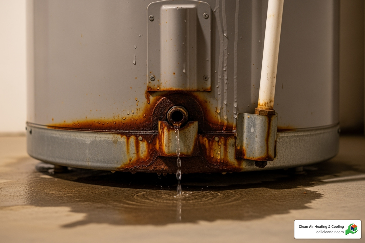rusty and leaking water heater tank base - water heater replacement mount vernon