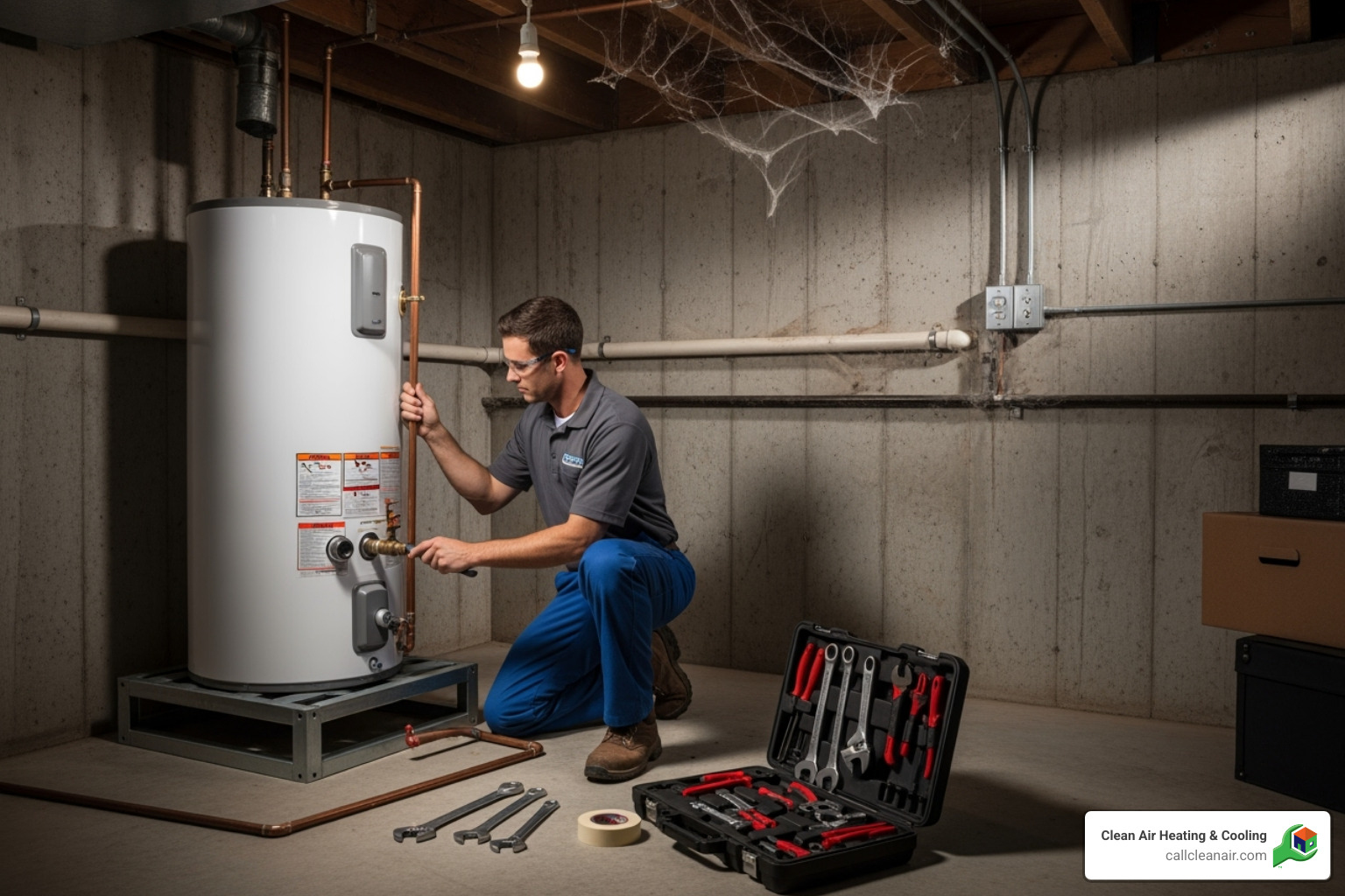 professional technician installing a new water heater - water heater replacement mount vernon