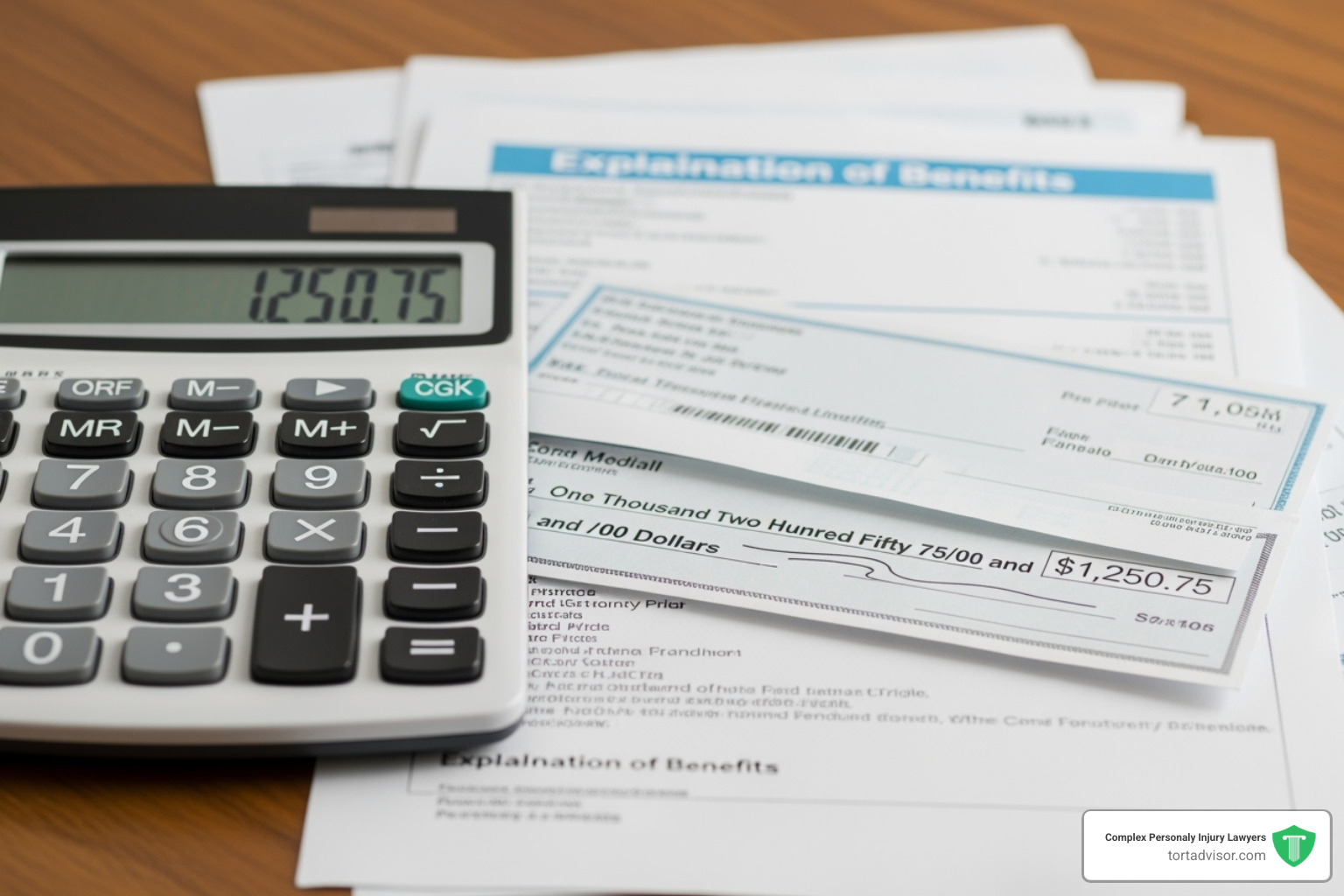 Calculator with medical bills and a check - Depo Provera lawsuit compensation
