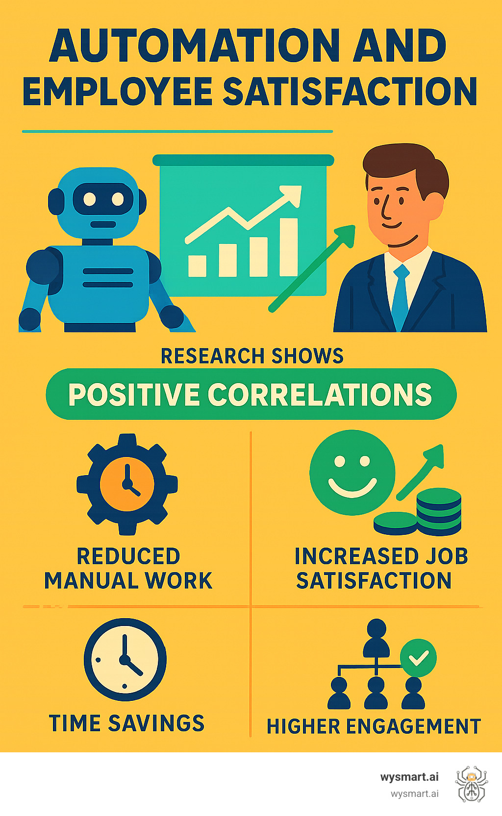 Infographic on research linking automation to employee satisfaction, showing positive correlations - enterprise intelligence automation infographic Infographic on research linking automation to employee satisfaction, showing positive correlations - enterprise intelligence automation infographic