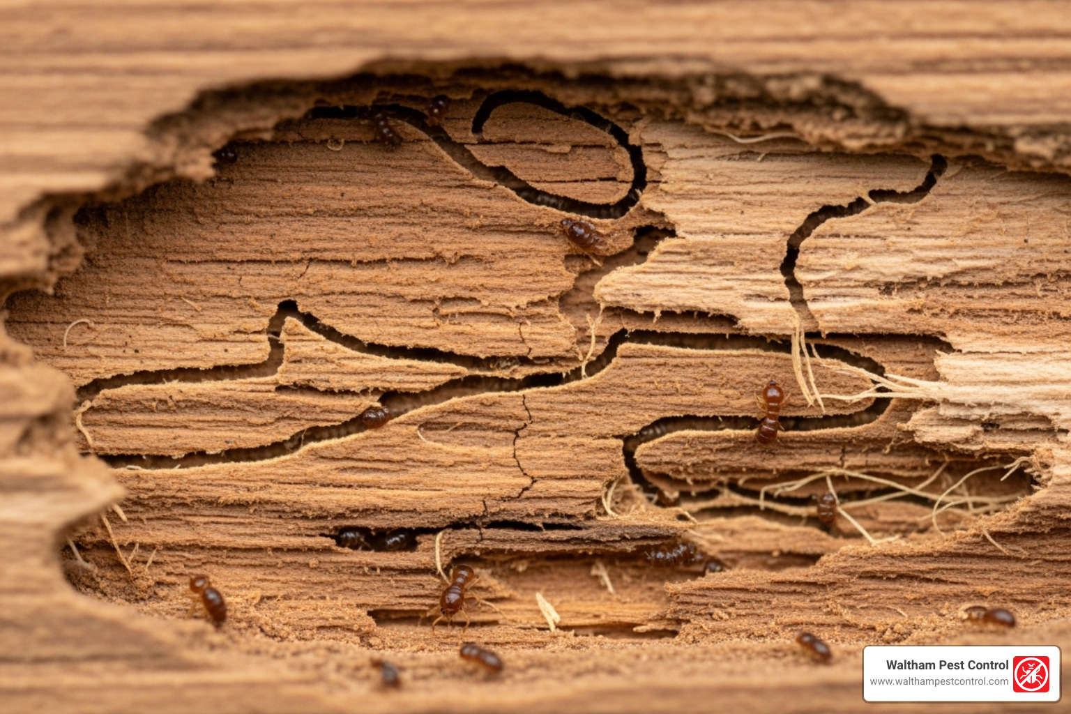 Termite-damaged wood - termite swarming season Termite-damaged wood - termite swarming season