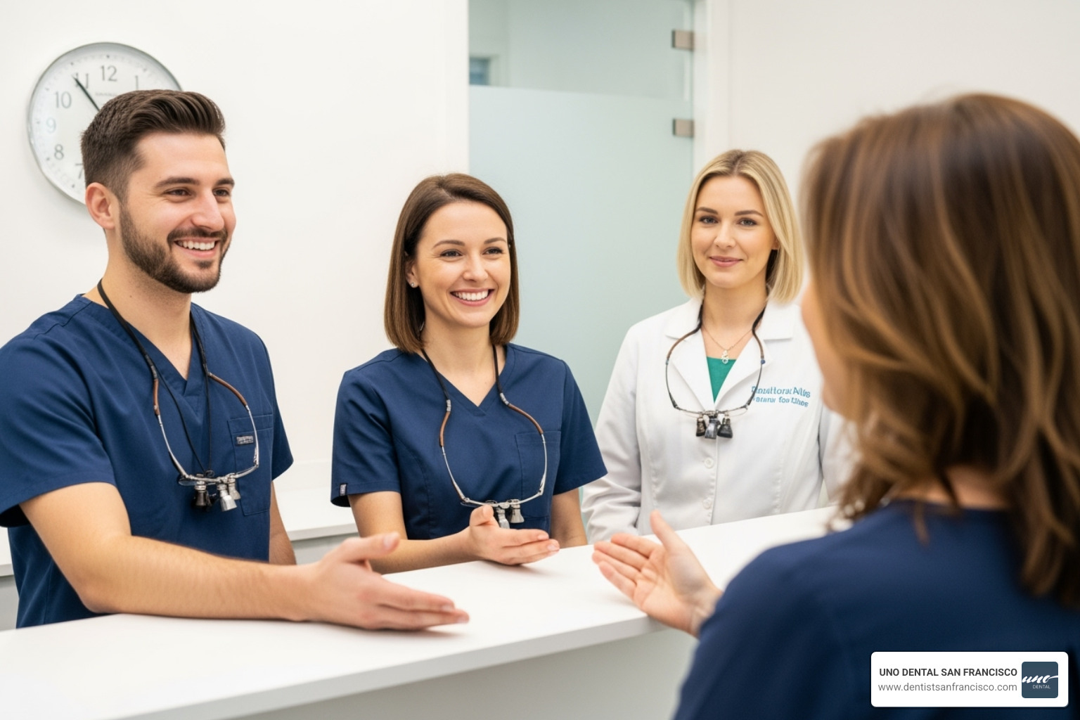 friendly dental team welcoming patient - dental clinics in san francisco