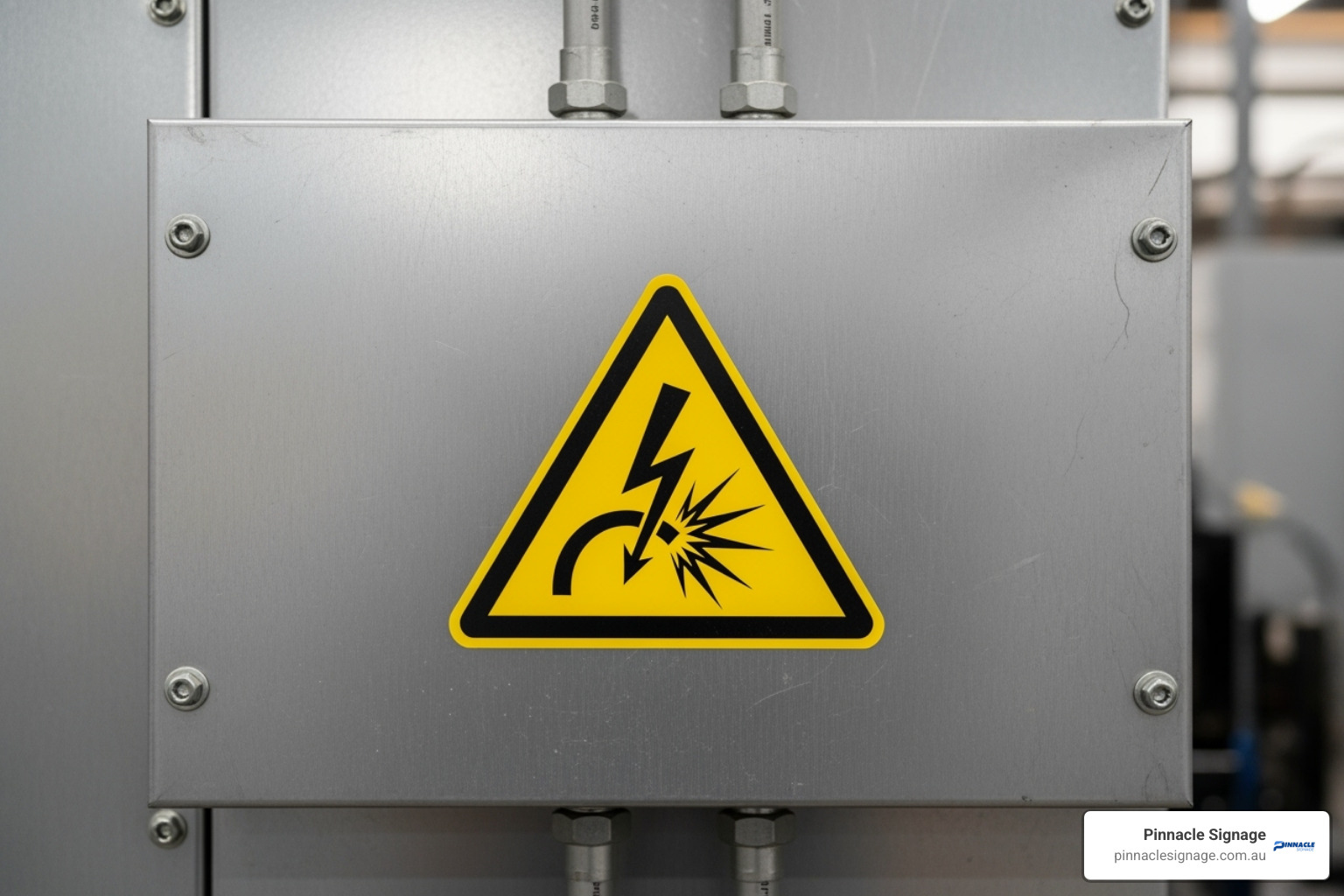 Arc flash warning label on an electrical panel - Electrical safety signs Arc flash warning label on an electrical panel - Electrical safety signs