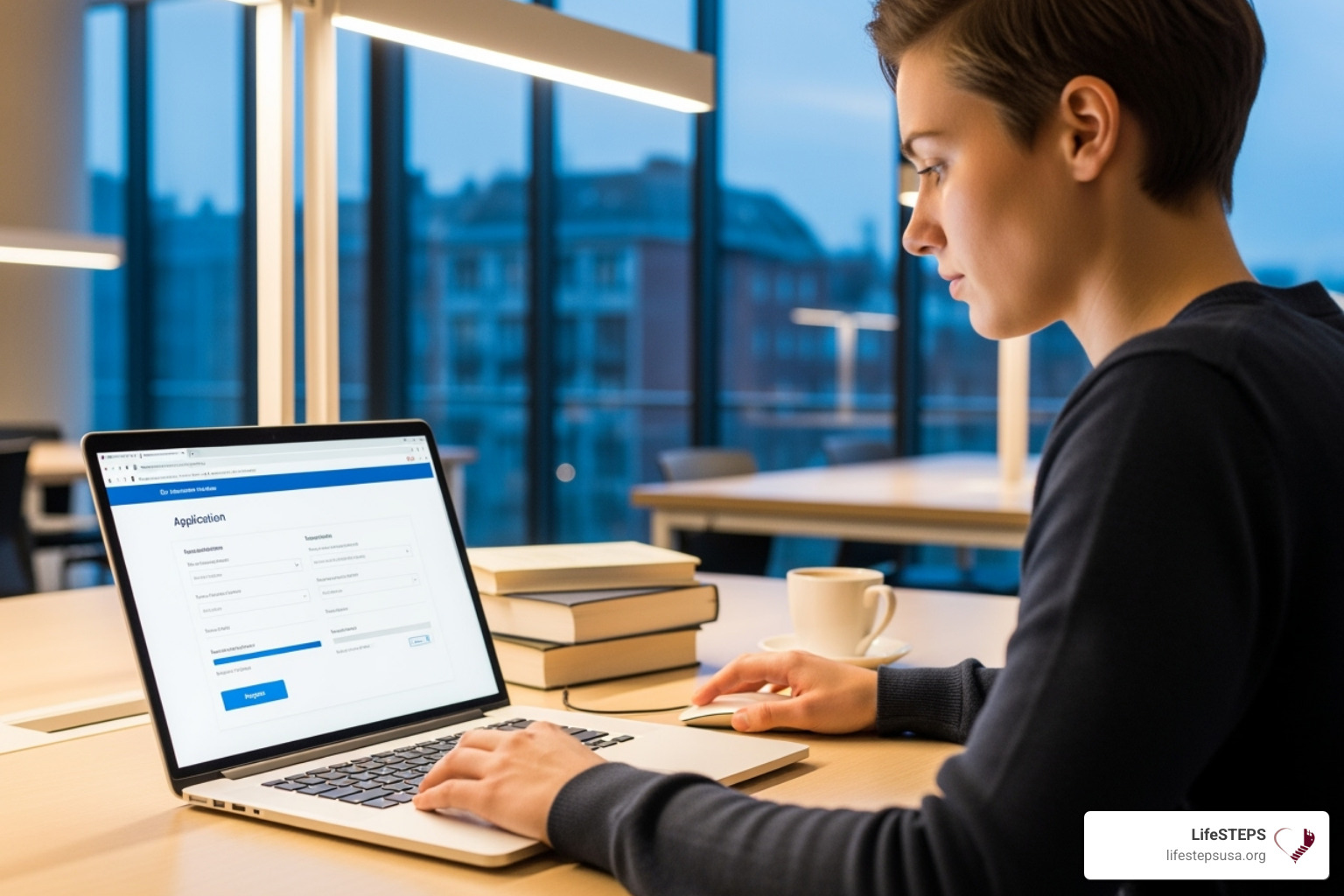 student filling out an online application - social work programs in california
