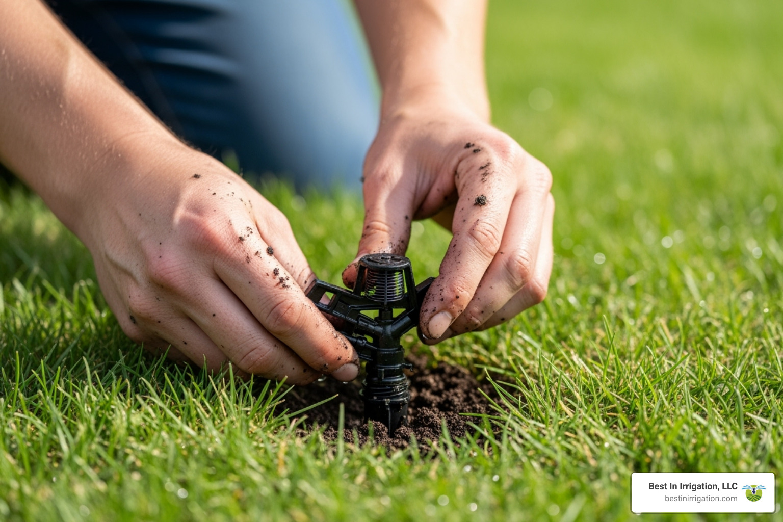 person replacing a pop-up sprinkler head - yard sprinkler repair