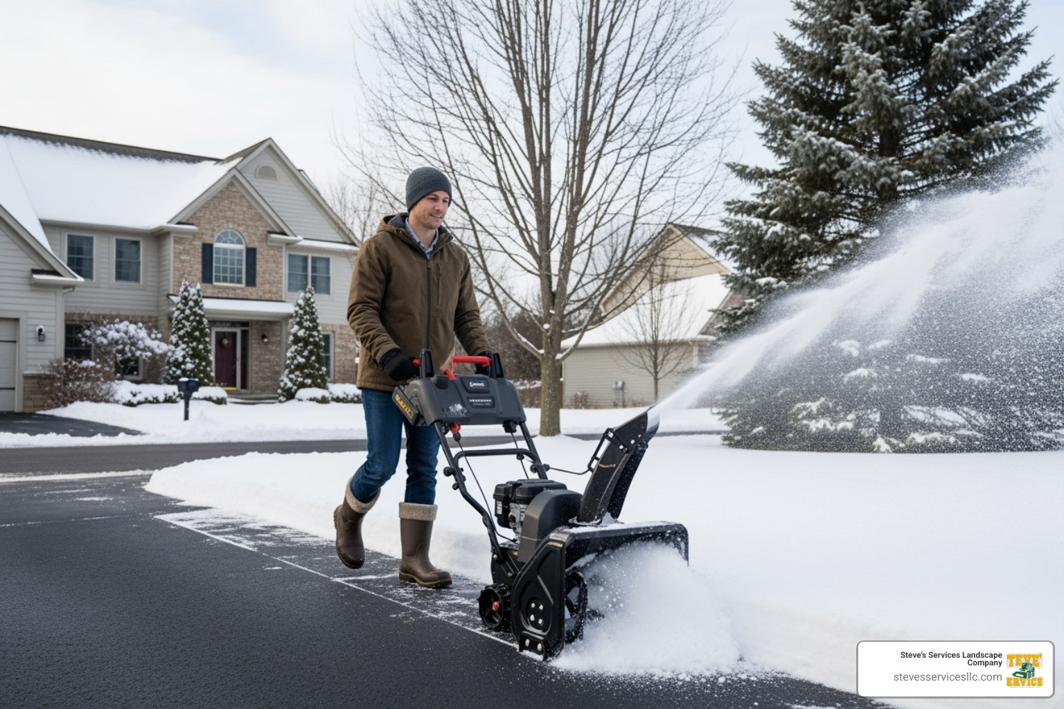 person easily using a cordless electric snow blower - snow removal blower person easily using a cordless electric snow blower - snow removal blower