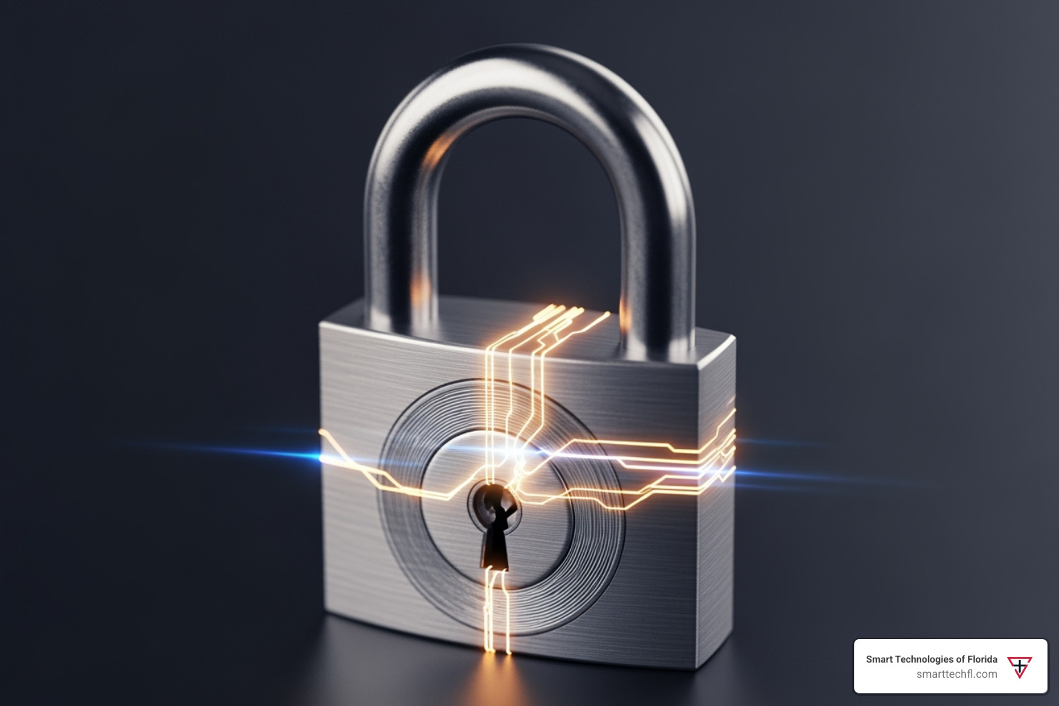 A padlock with a digital crack, symbolizing a security breach - business technology upgrade