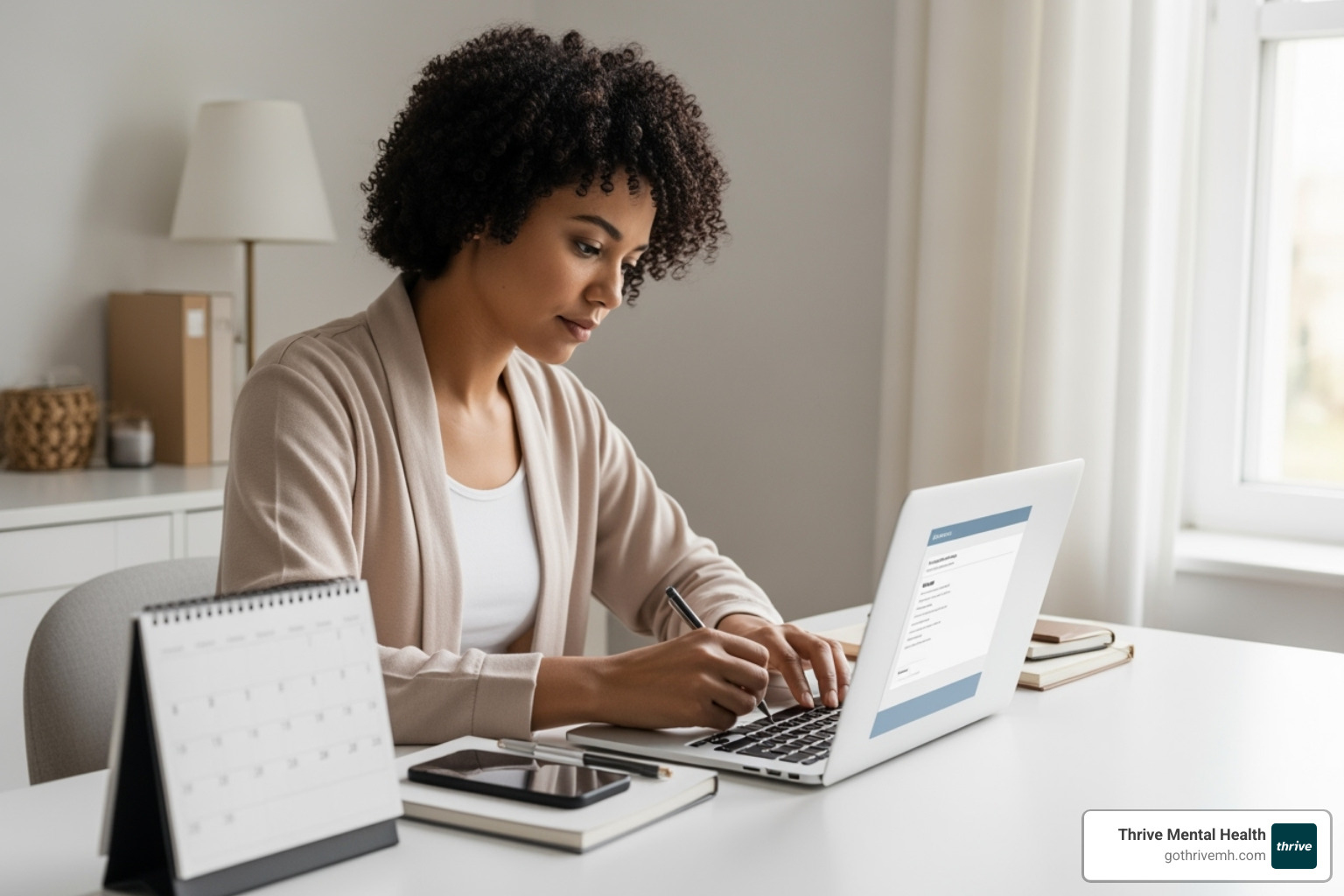 person filling out a form on a laptop, with a calendar and phone nearby - adult autism support services
