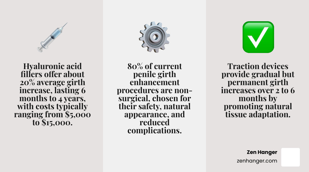 Infographic explaining the difference between penis length and girth improvement, illustrating how different methods target each dimension - Girth improvement before after infographic 3_facts_emoji_grey