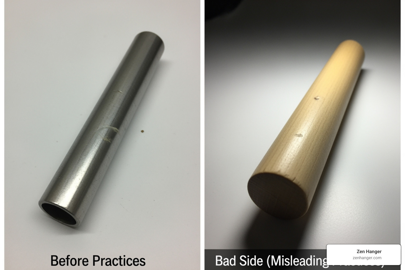 A split image comparing a high-quality, verifiable before/after photo (left) with a poor, misleading example (right), highlighting differences in lighting, angle, and consistency - Girth improvement before after