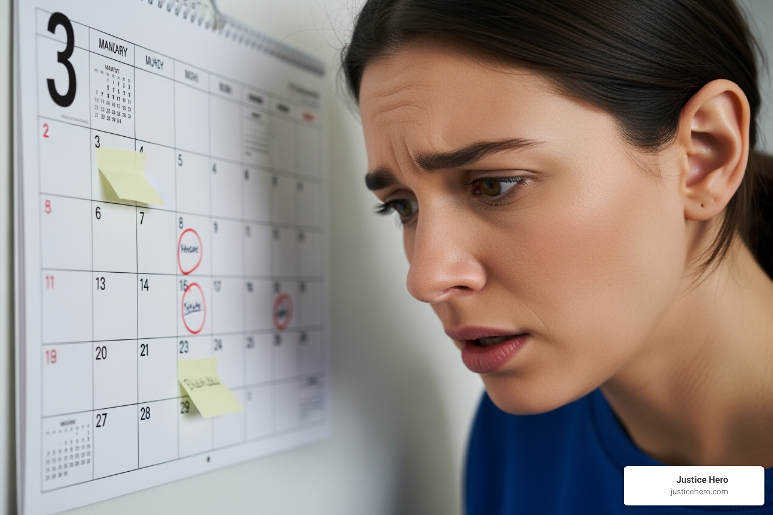 A person looking at a calendar with a concerned expression - how long will cpap lawsuit take