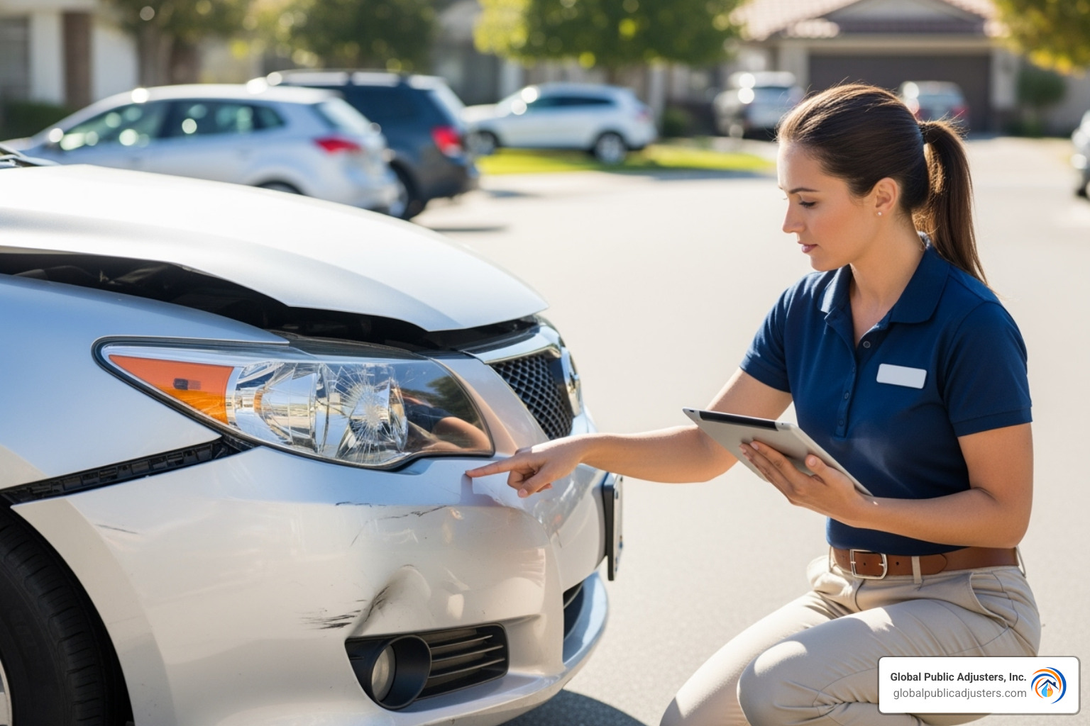 adjuster assessing vehicle damage after an accident - independent insurance adjuster companies